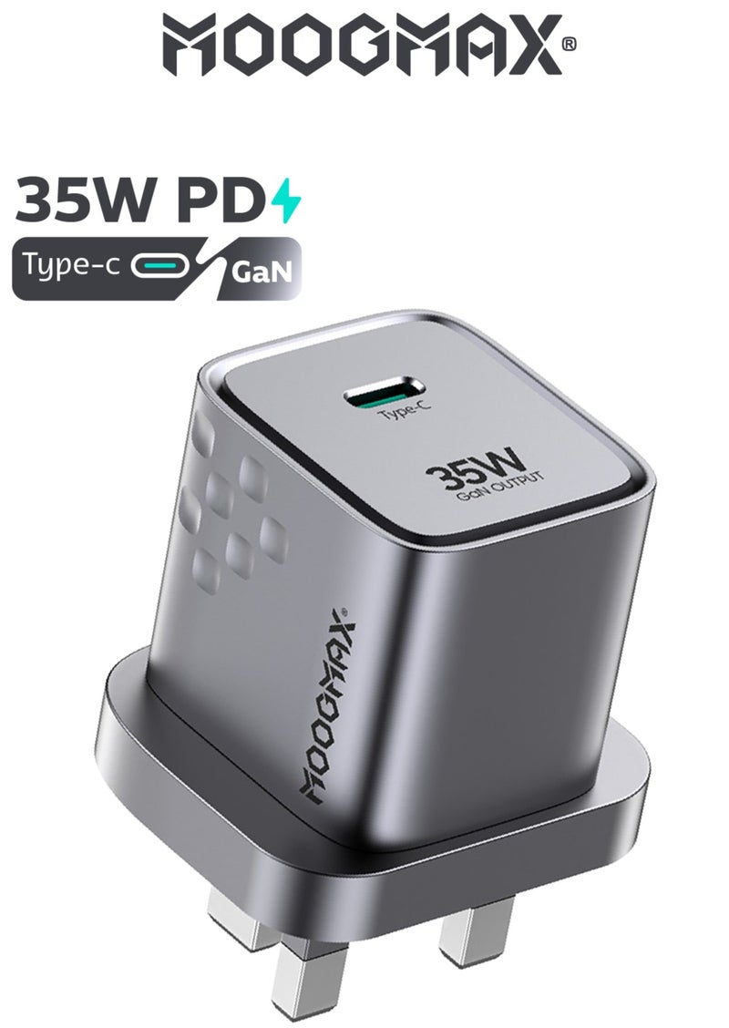 موجماكس راس شاحن تايب سي سريع بقوة 35 واط. فيش شاحن جداري قوي بتقنية GEN لمقاومة الحرارة. فيش تايب سي محمول وصغير الحجم. فيش ايفون وسامسونج وهواوي وعدة أجهزة أخرى. كبس تايب سي بأعلاء أنظمة الحماية للحماية من الواط الزائد. كبس شاحن من موج ماكس - Image 1